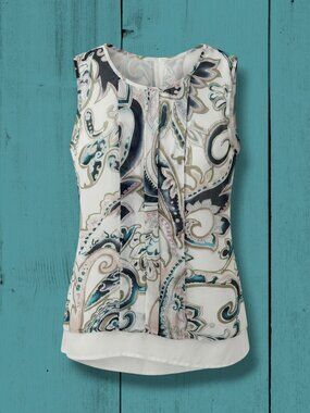 Daniel Rainn Paisley Mixed Media Sheer Layer Blouse S EUC